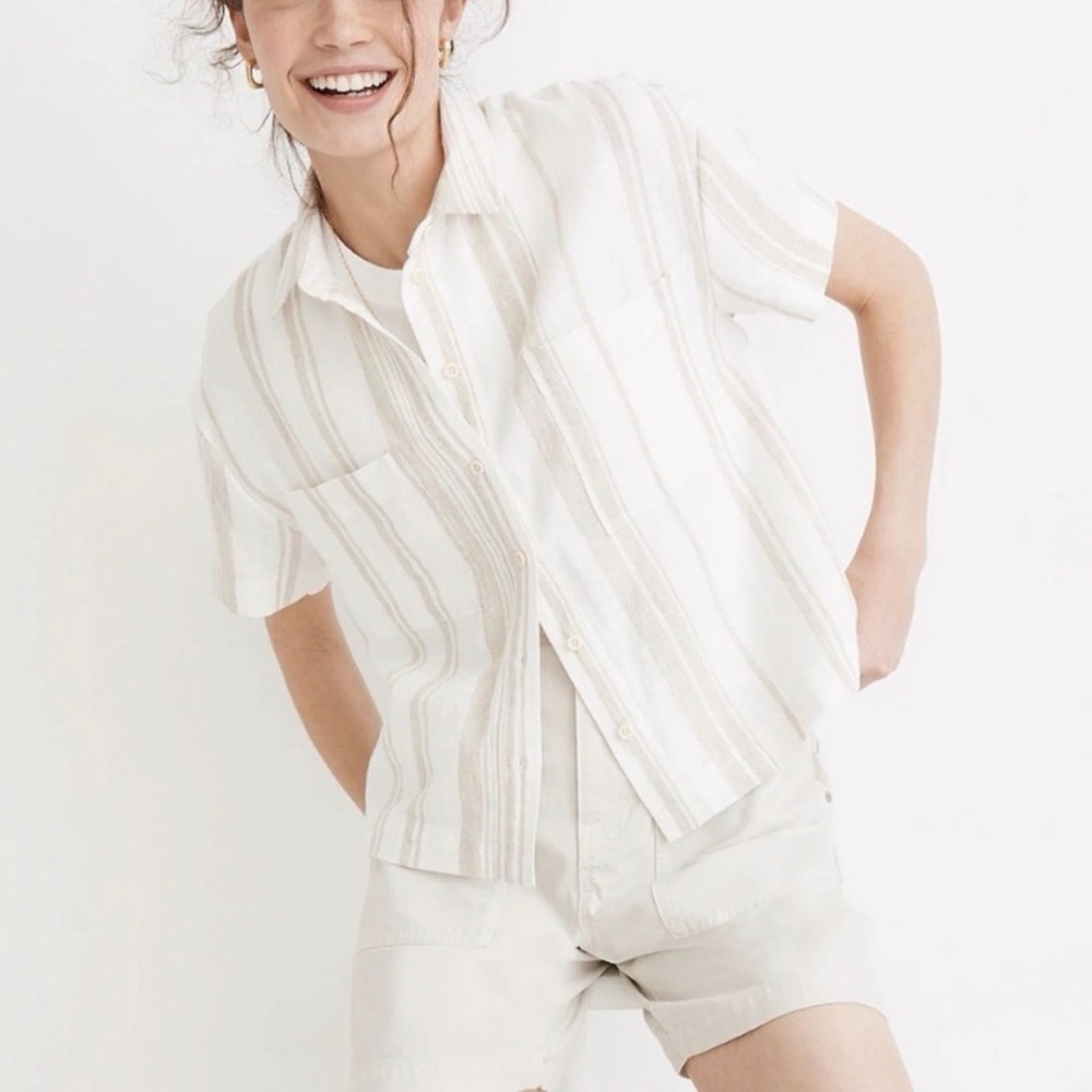 Madewell Linen-Blend Short-Sleeve Safari Shirt‎ Undyed Edition size L